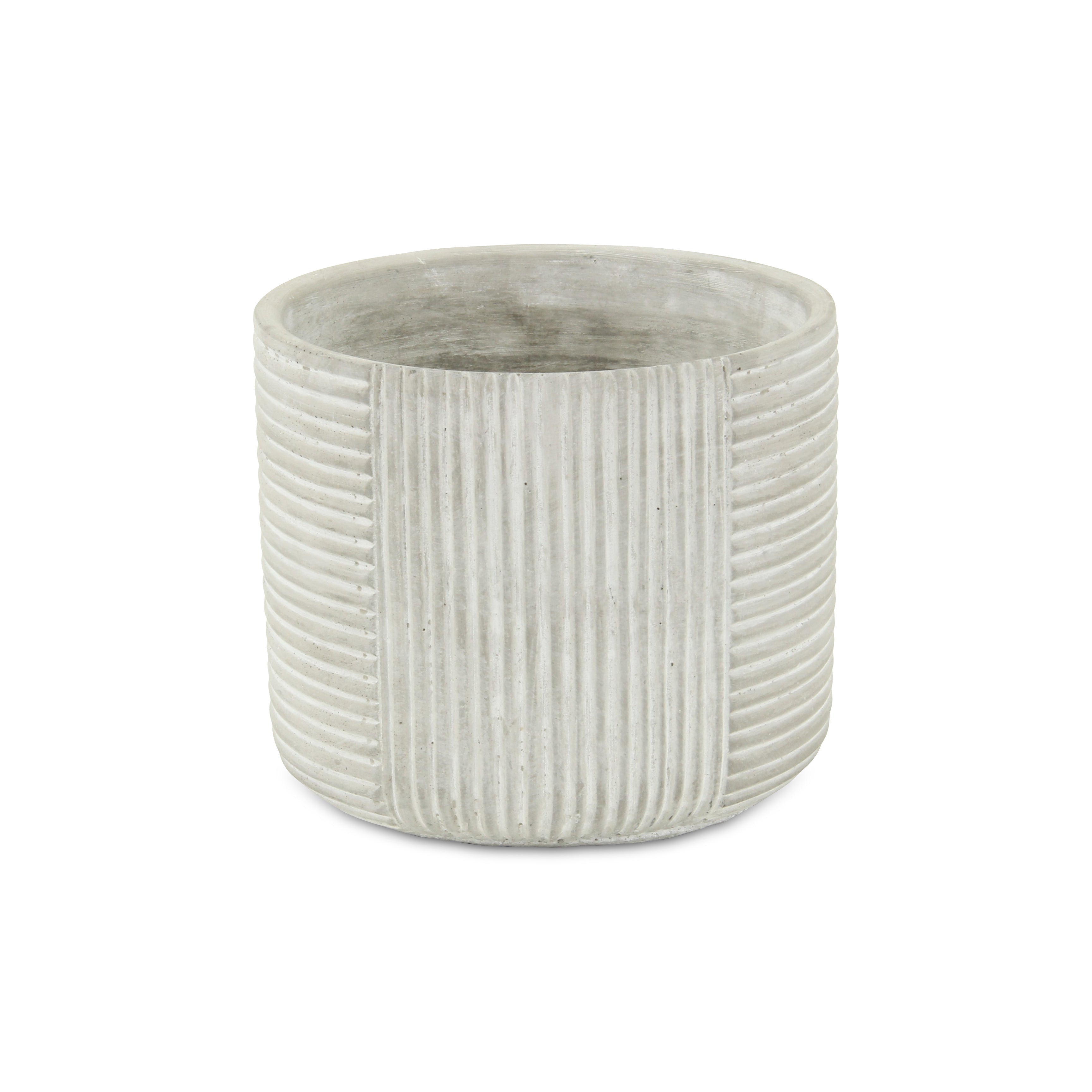 7" Gray Striped Cement Indoor Outdoor Round Pot Planter