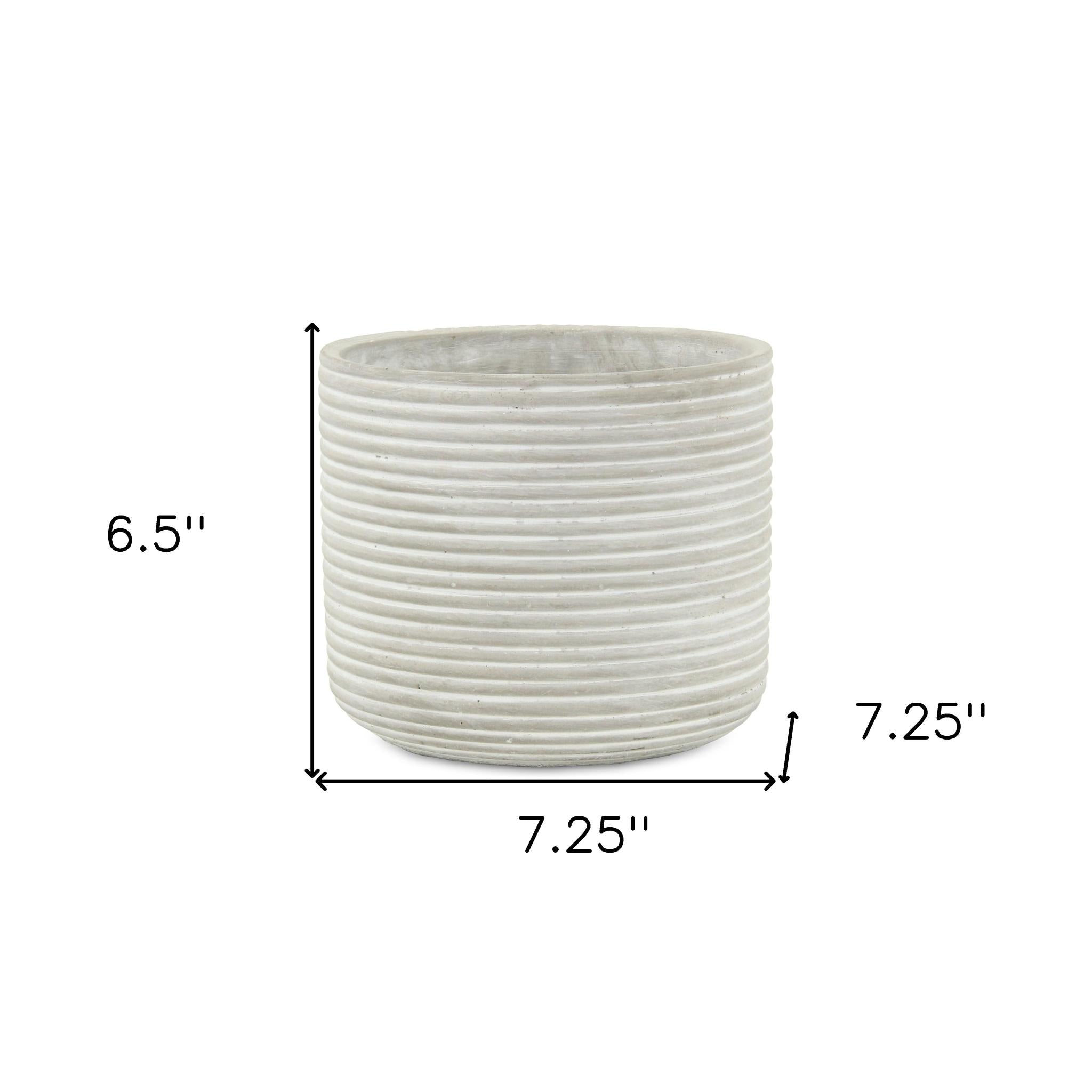 7" Gray Striped Cement Indoor Outdoor Round Pot Planter