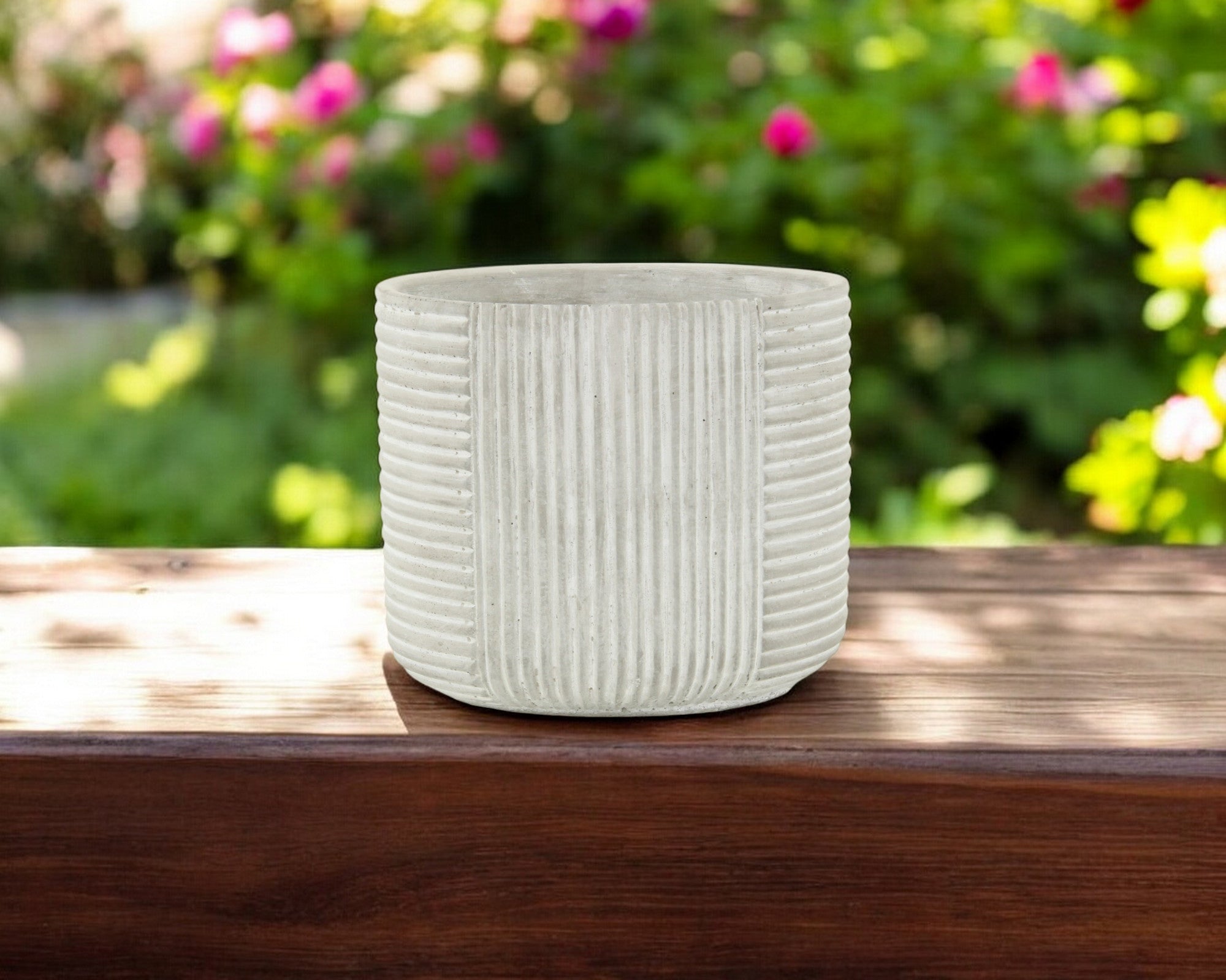 7" Gray Striped Cement Indoor Outdoor Round Pot Planter