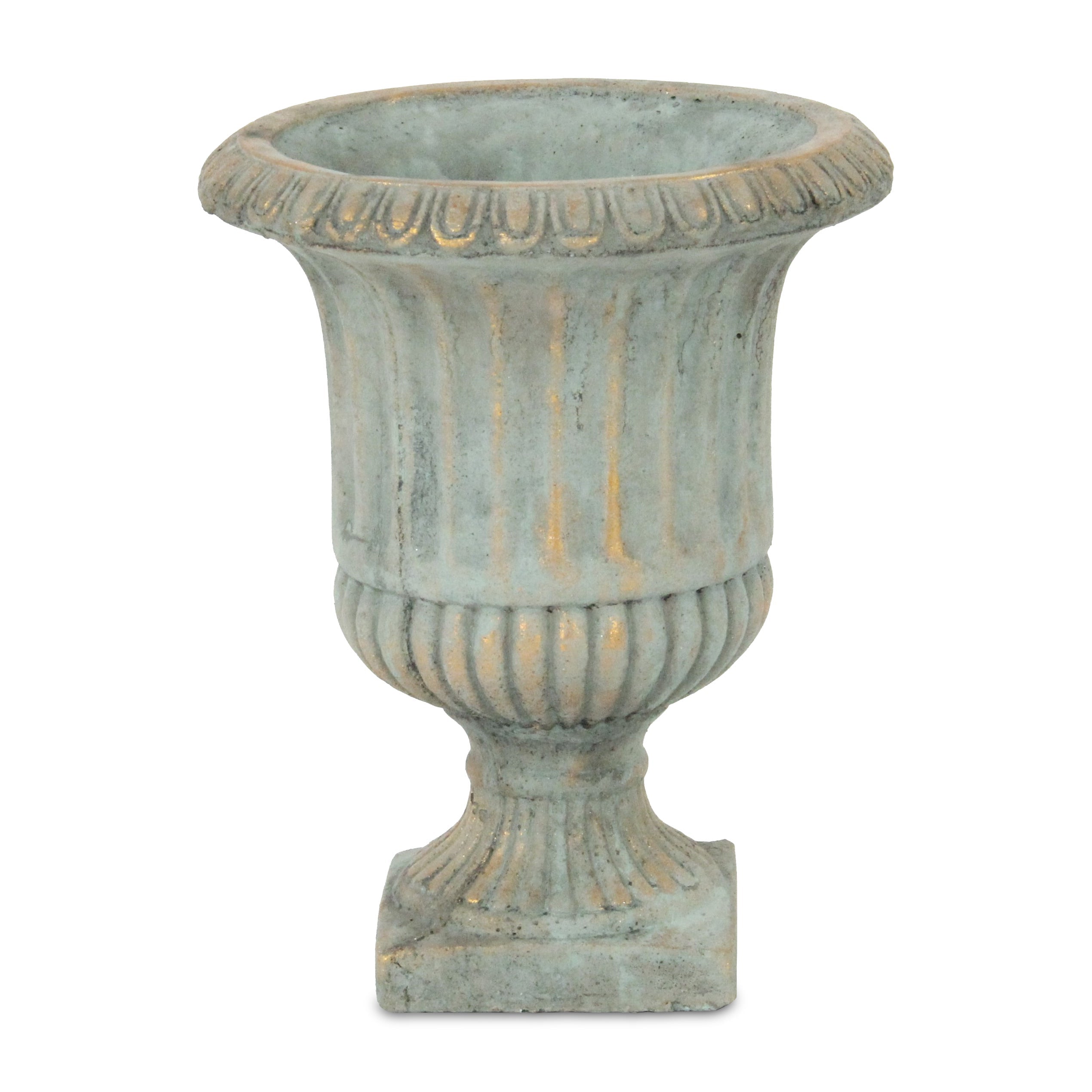 8" Gray and Gold Striped Cement Indoor Outdoor Round Urn Planter