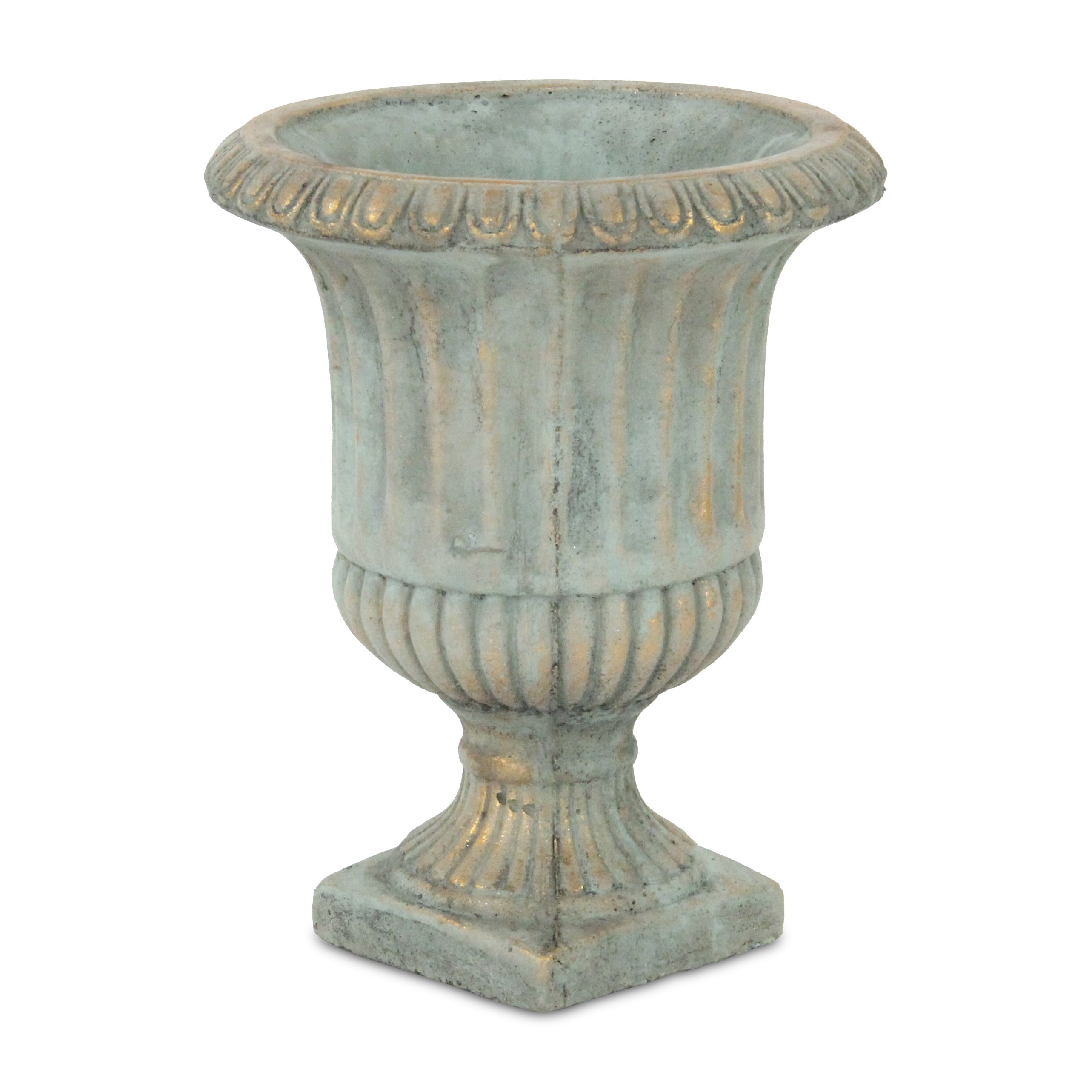 8" Gray and Gold Striped Cement Indoor Outdoor Round Urn Planter