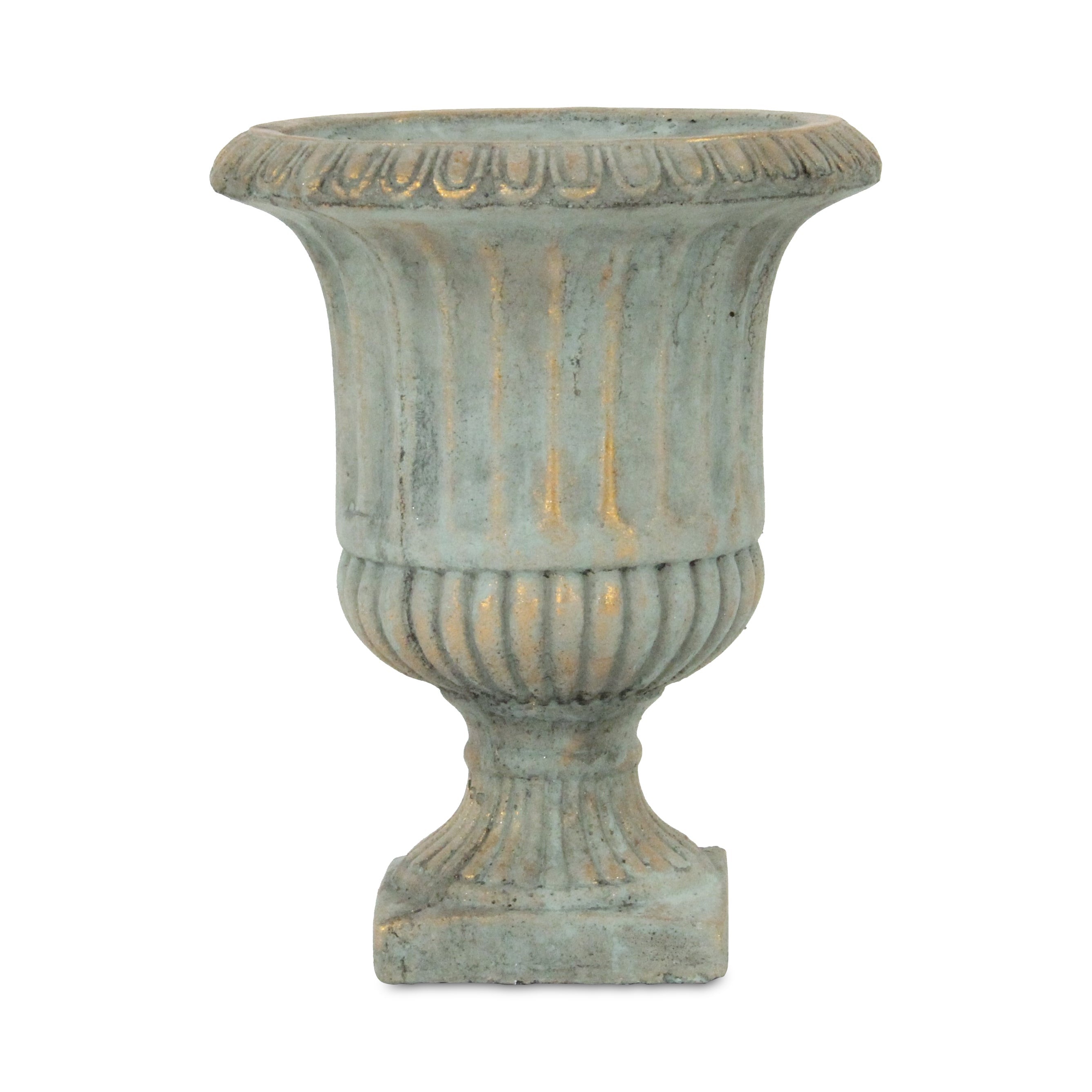 8" Gray and Gold Striped Cement Indoor Outdoor Round Urn Planter