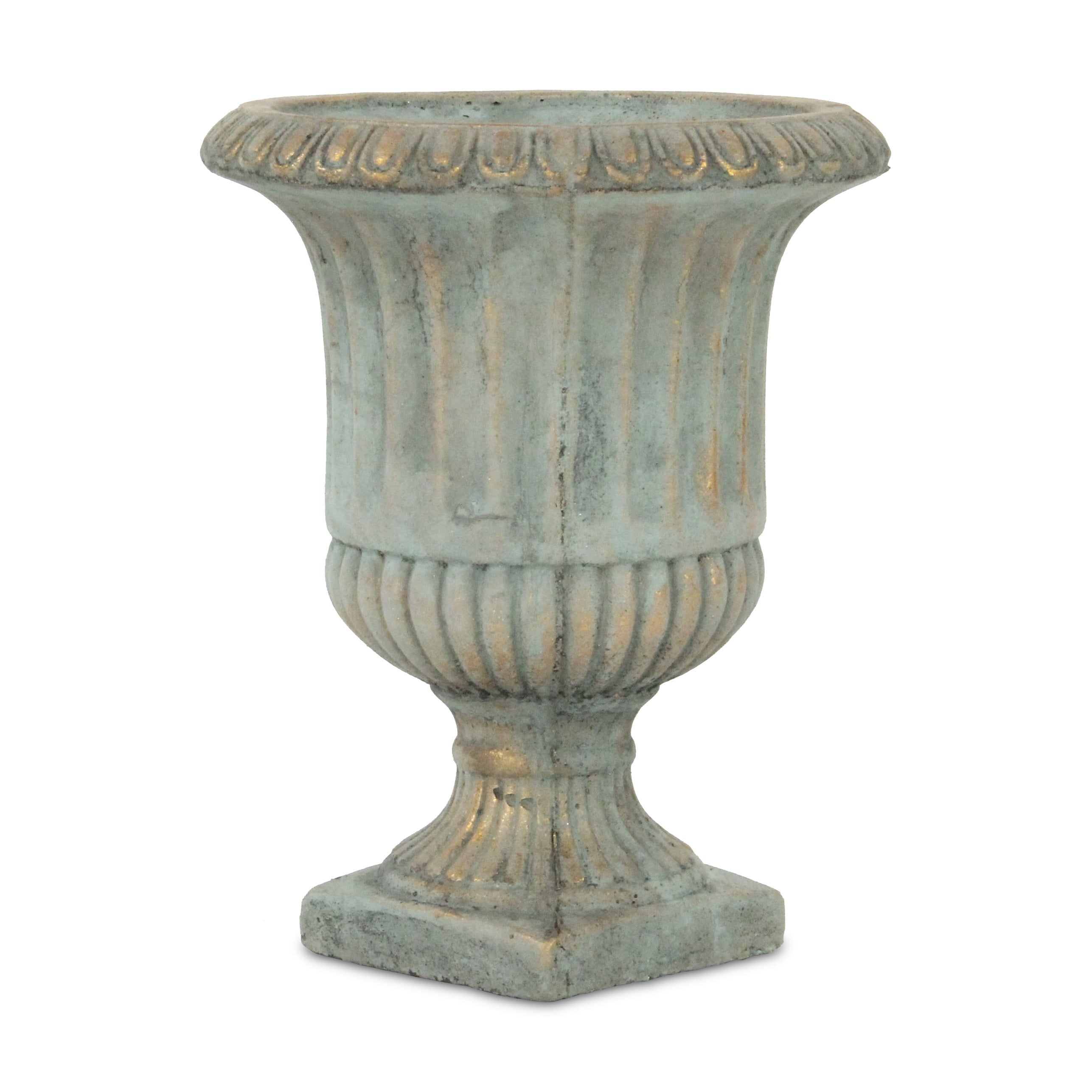 8" Gray and Gold Striped Cement Indoor Outdoor Round Urn Planter