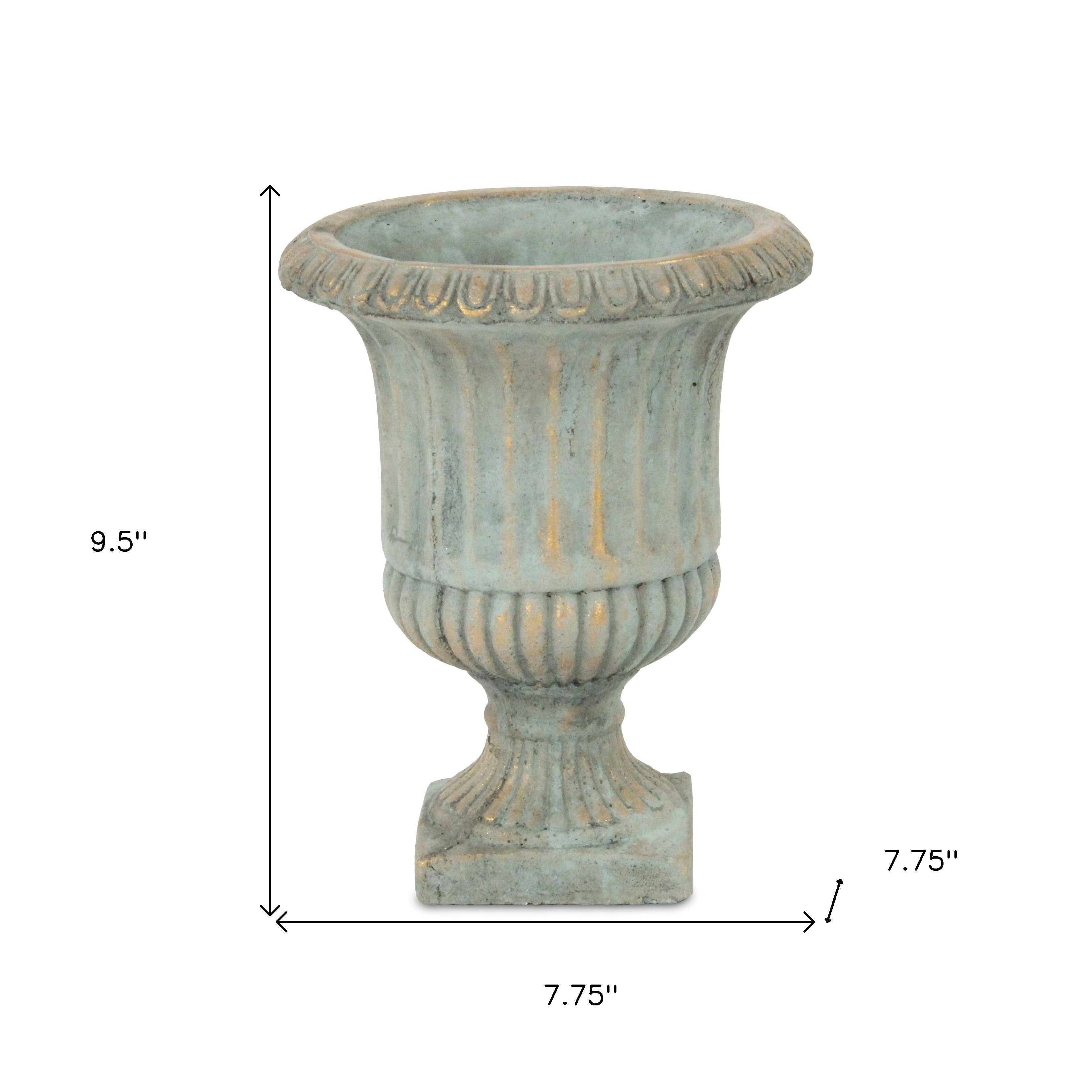 8" Gray and Gold Striped Cement Indoor Outdoor Round Urn Planter