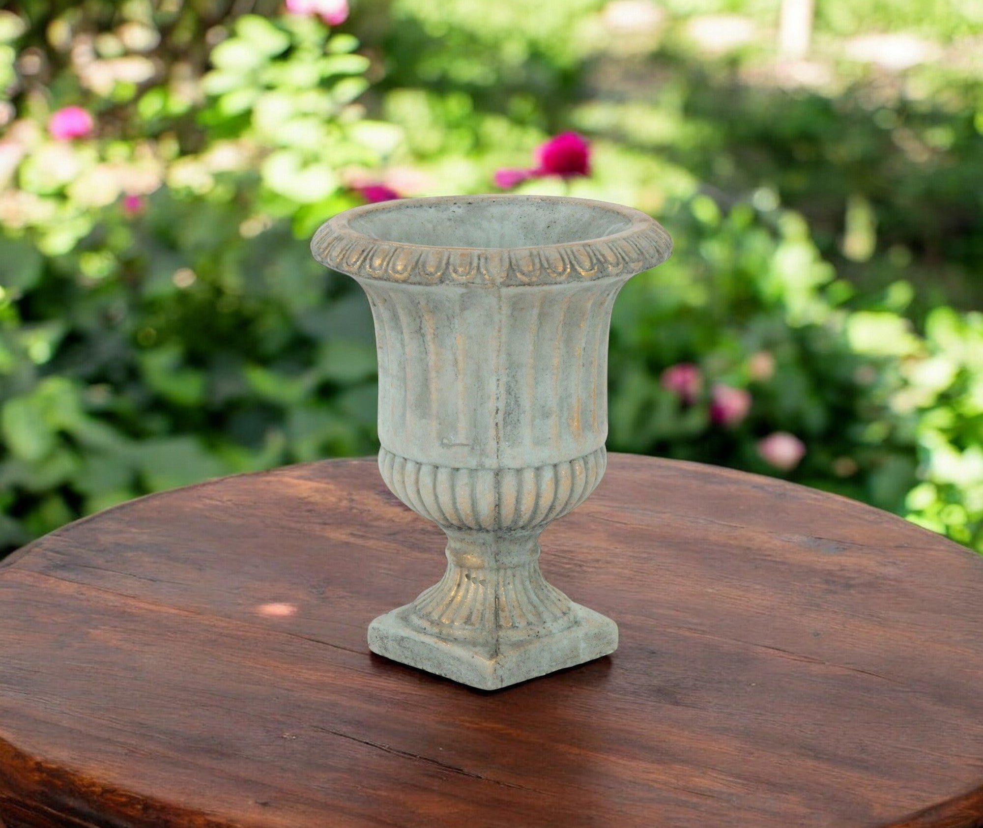 8" Gray and Gold Striped Cement Indoor Outdoor Round Urn Planter