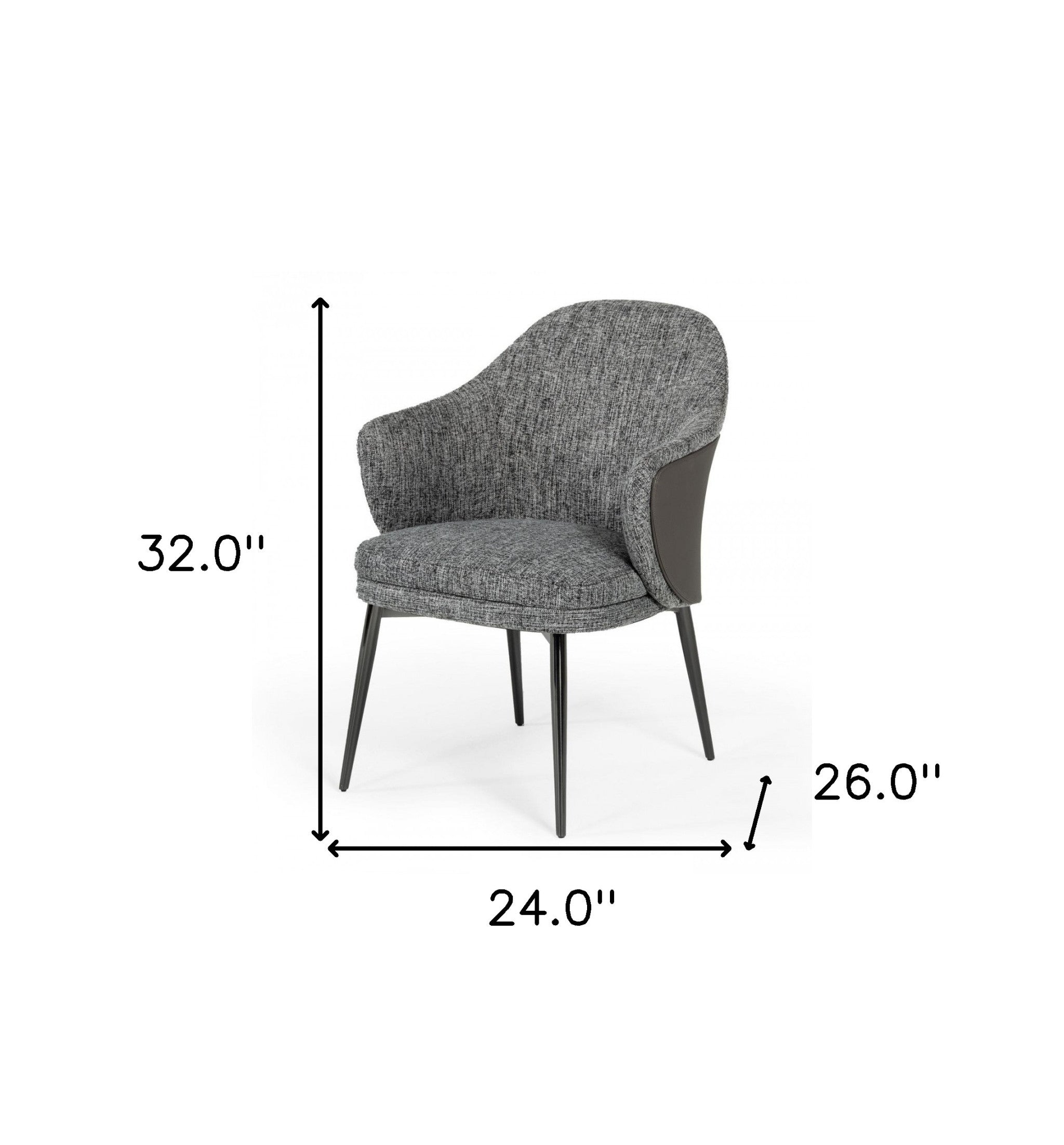 Gray and Black Upholstered Fabric And Faux Leather Wing Back Dining Arm Chair