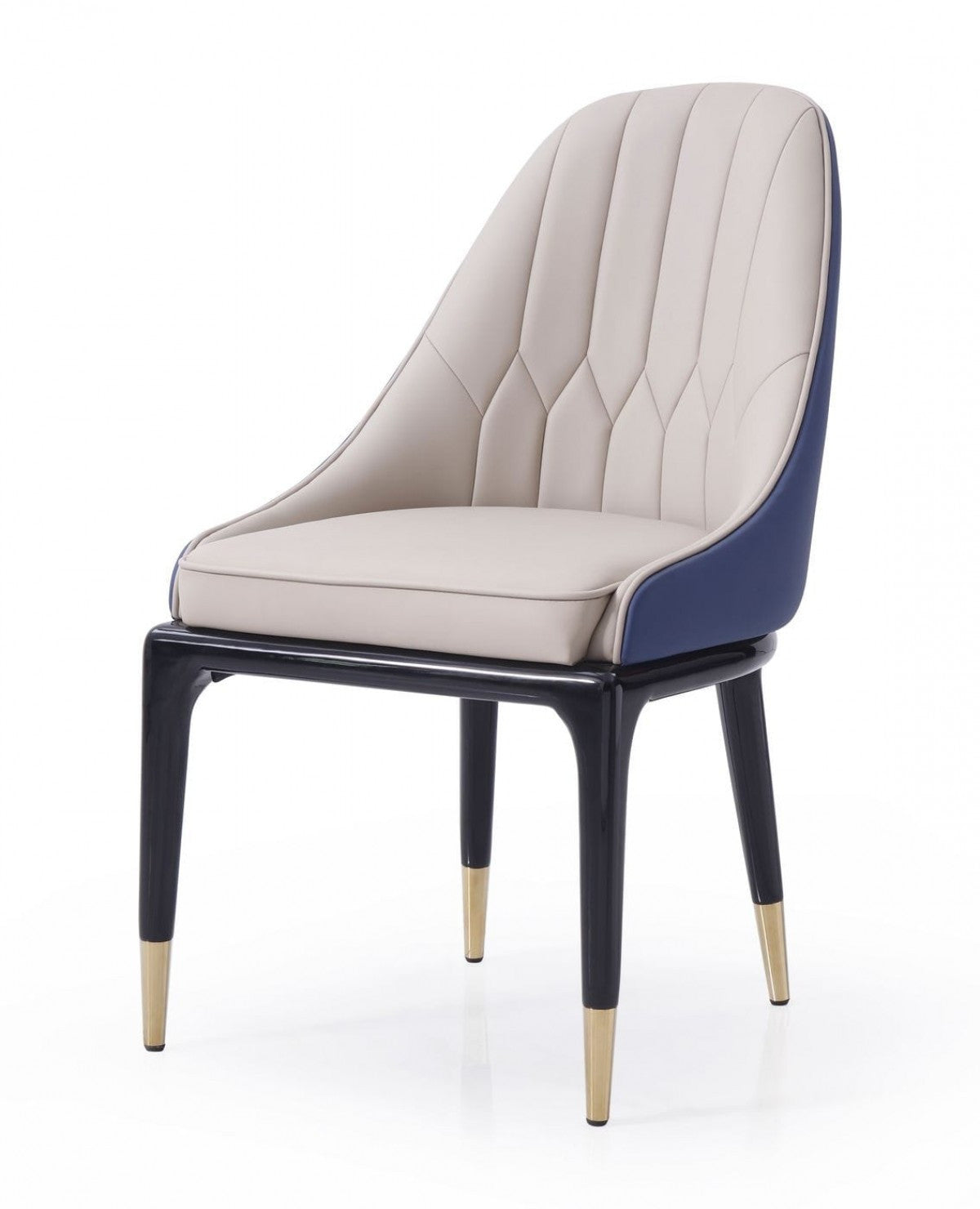 Tufted Beige and Blue And Black Upholstered Faux Leather Dining Side Chair