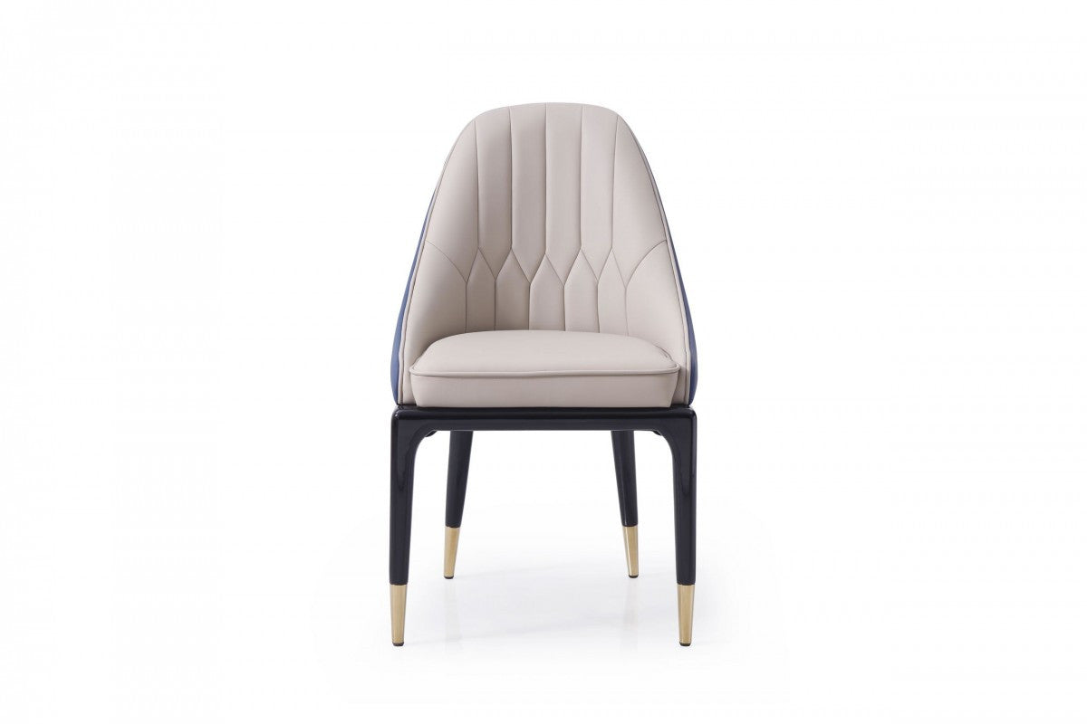 Tufted Beige and Blue And Black Upholstered Faux Leather Dining Side Chair