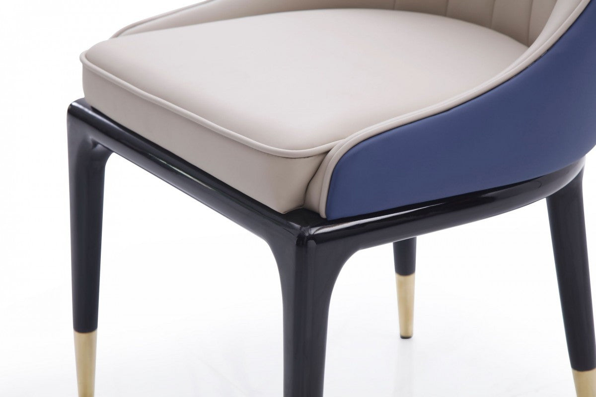 Tufted Beige and Blue And Black Upholstered Faux Leather Dining Side Chair
