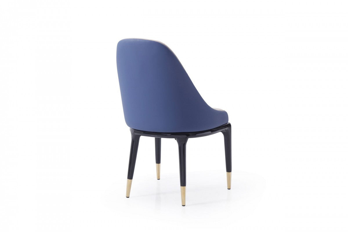 Tufted Beige and Blue And Black Upholstered Faux Leather Dining Side Chair