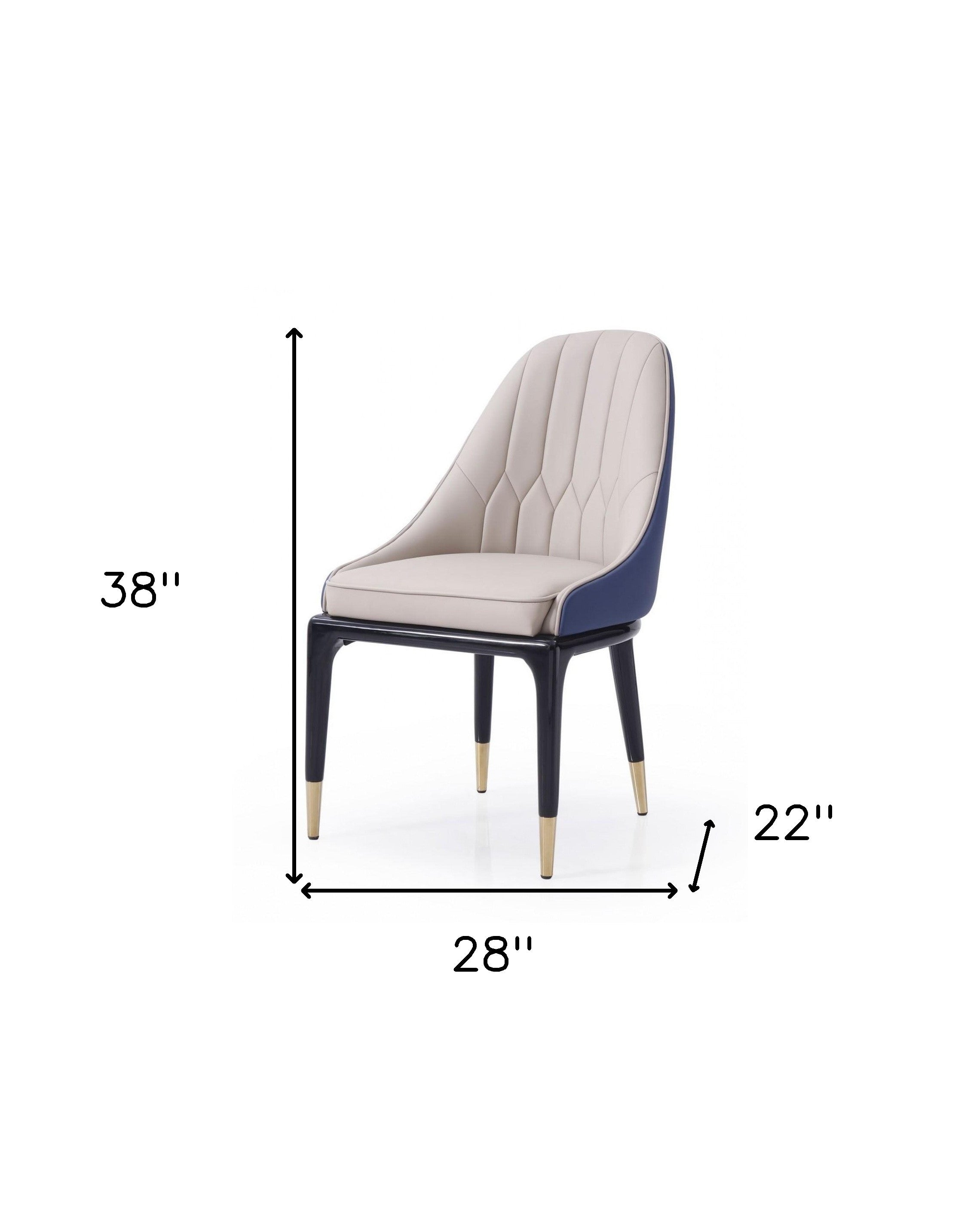 Tufted Beige and Blue And Black Upholstered Faux Leather Dining Side Chair