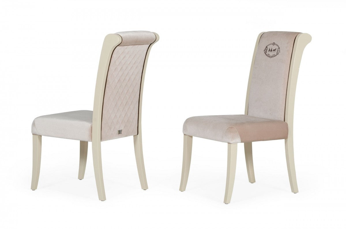 Set of Two Off White And Champagne Upholstered Velvet Dining Side Chairs