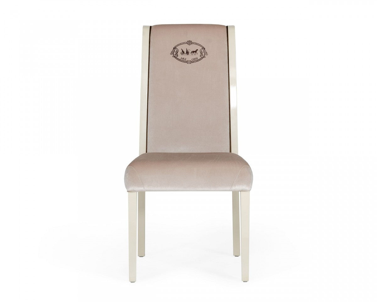 Set of Two Off White And Champagne Upholstered Velvet Dining Side Chairs