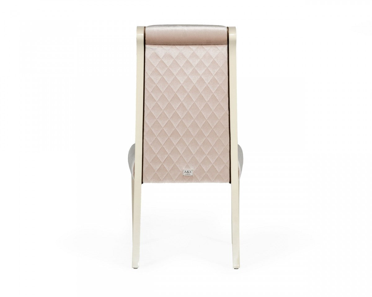 Set of Two Off White And Champagne Upholstered Velvet Dining Side Chairs
