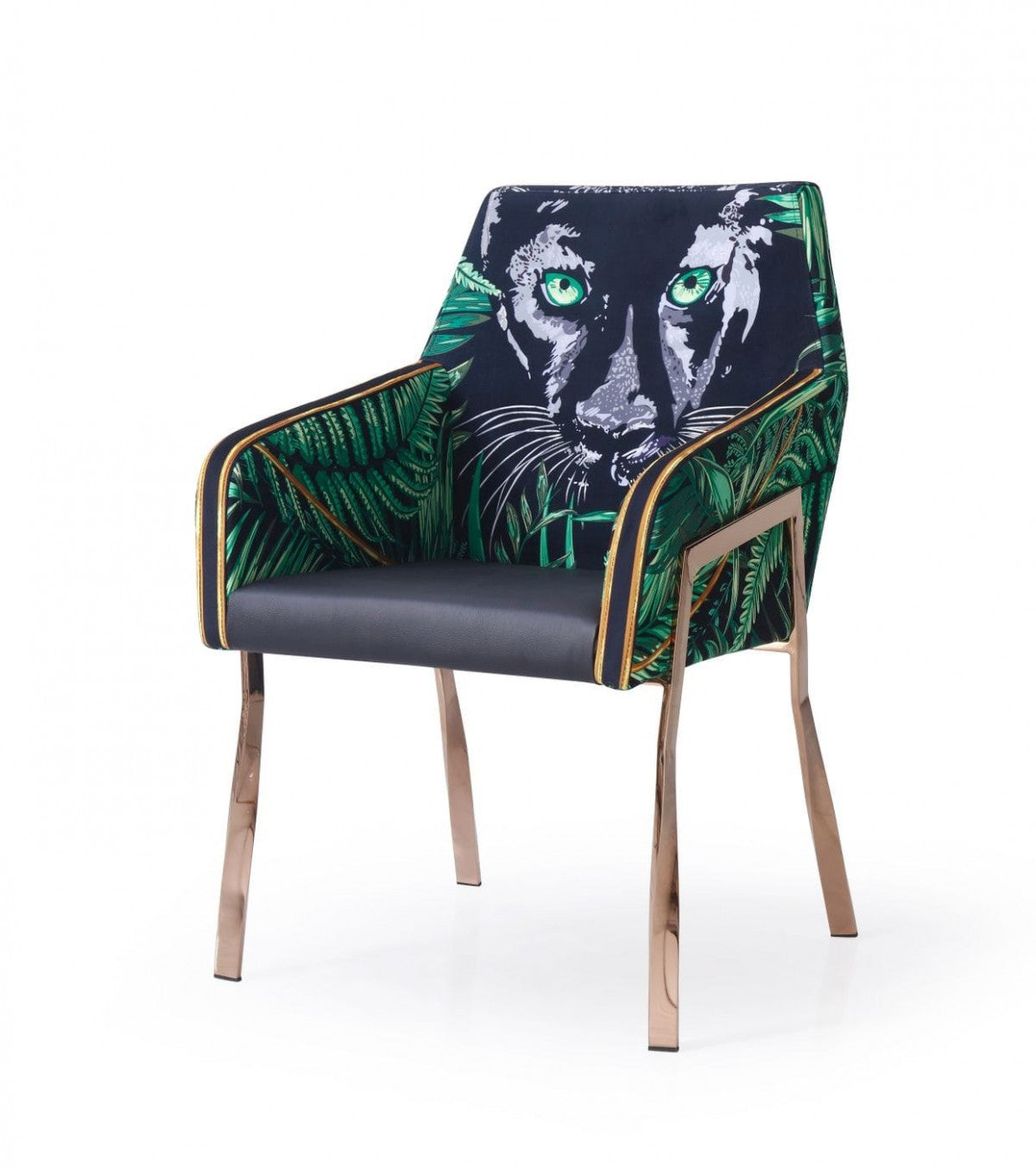 Green and Black And Rose Gold Upholstered Velvet Dining Arm Chair