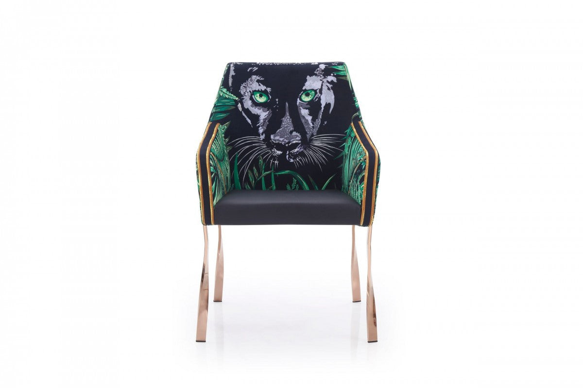 Green and Black And Rose Gold Upholstered Velvet Dining Arm Chair