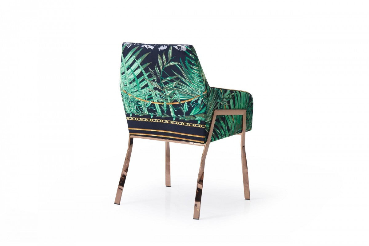 Green and Black And Rose Gold Upholstered Velvet Dining Arm Chair
