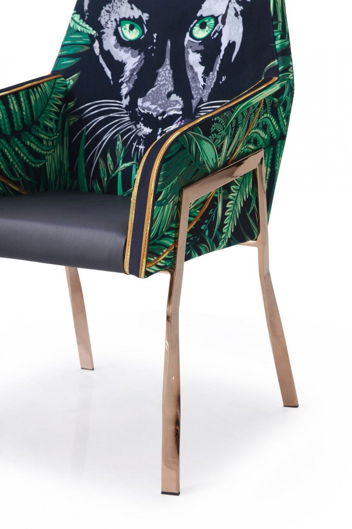 Green and Black And Rose Gold Upholstered Velvet Dining Arm Chair