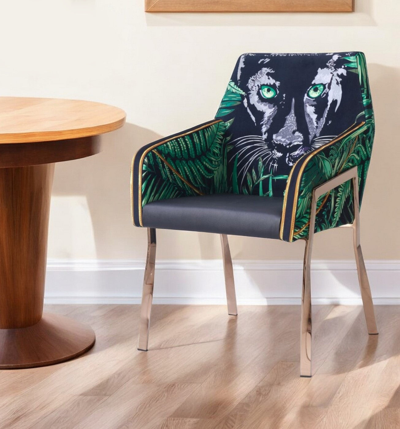 Green and Black And Rose Gold Upholstered Velvet Dining Arm Chair