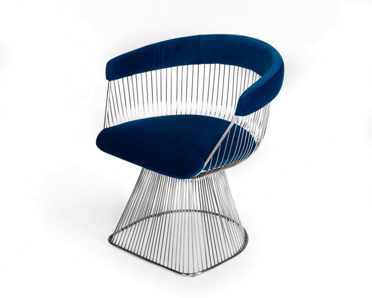 Blue And Silver Velvet Steel Windsor Back Dining Arm Chair