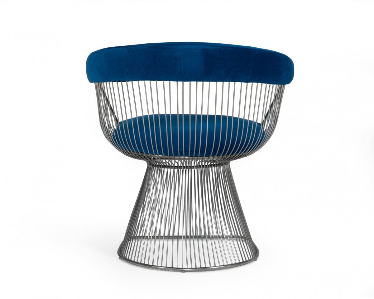 Blue And Silver Velvet Steel Windsor Back Dining Arm Chair