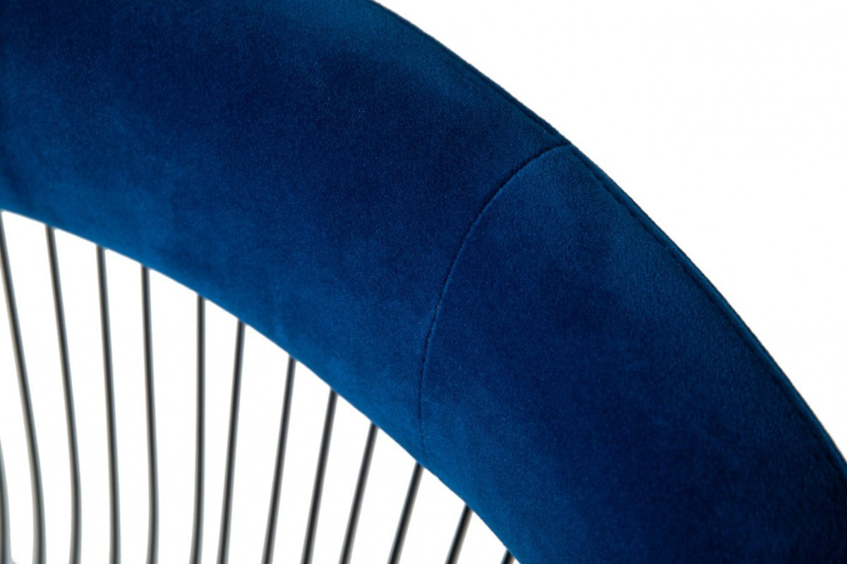 Blue And Silver Velvet Steel Windsor Back Dining Arm Chair