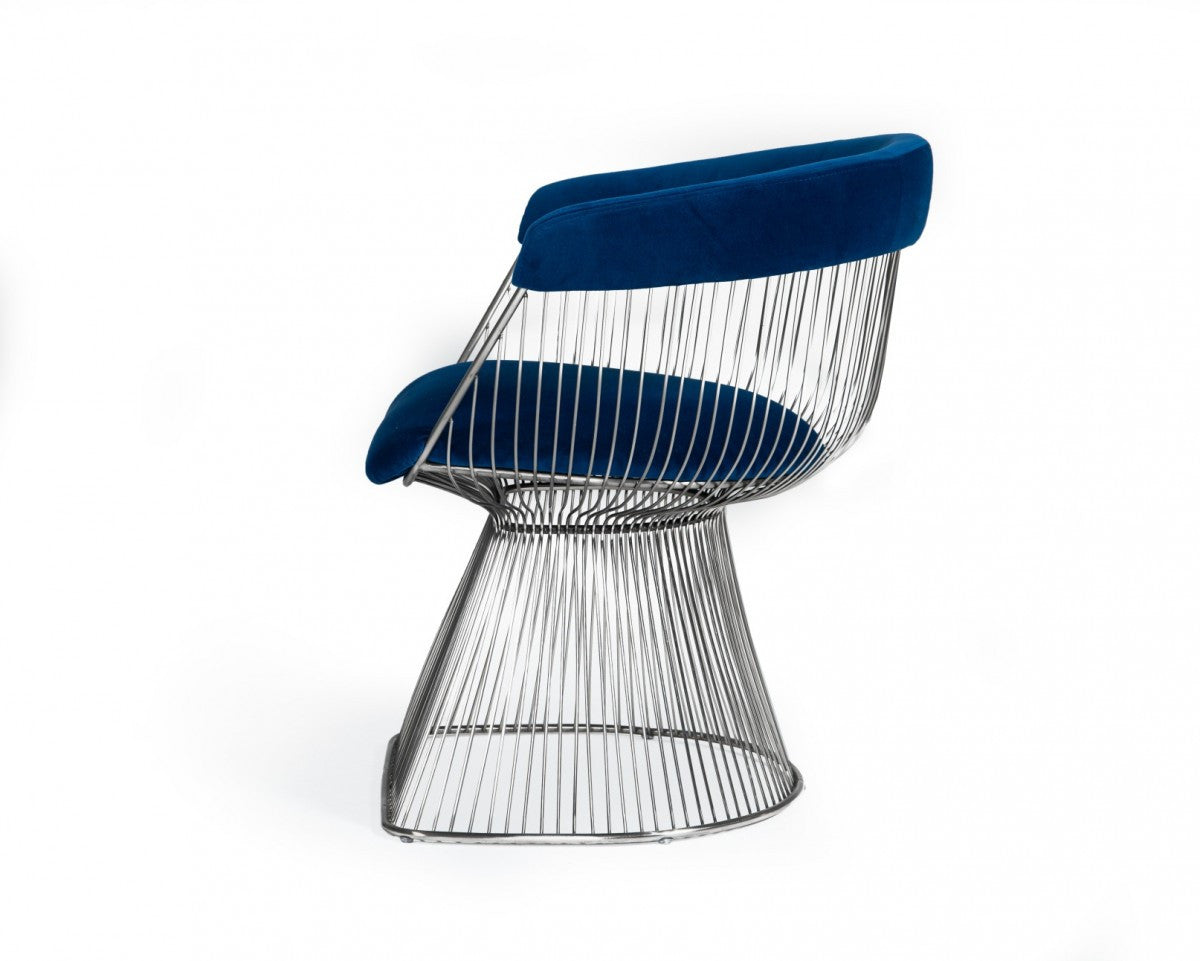 Blue And Silver Velvet Steel Windsor Back Dining Arm Chair