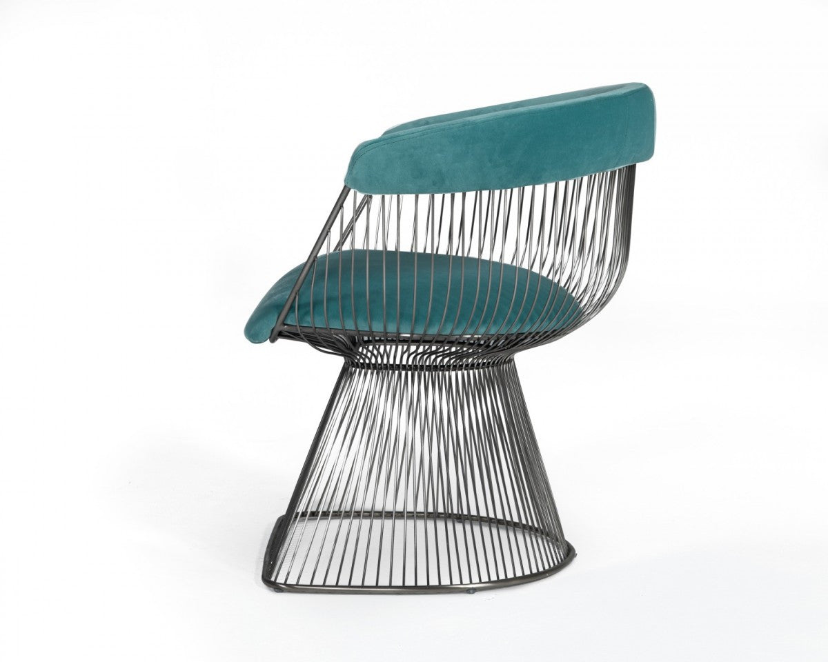 Teal And Silver Velvet Steel Windsor Back Dining Arm Chair
