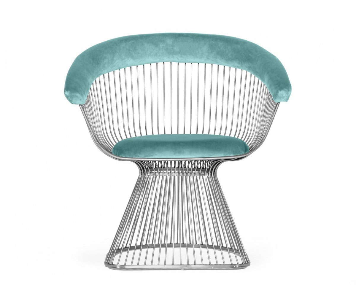 Teal And Silver Velvet Steel Windsor Back Dining Arm Chair