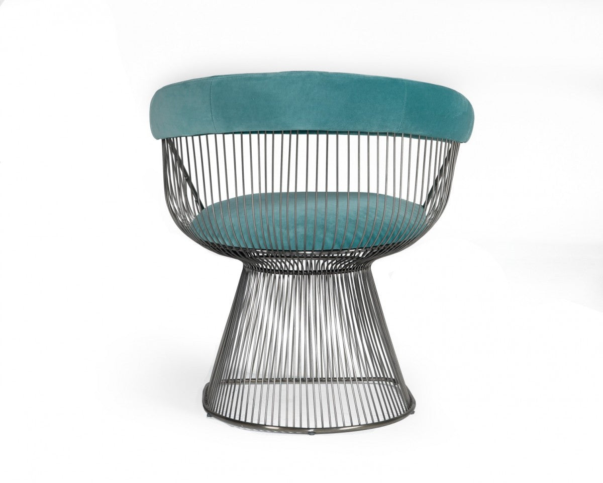 Teal And Silver Velvet Steel Windsor Back Dining Arm Chair
