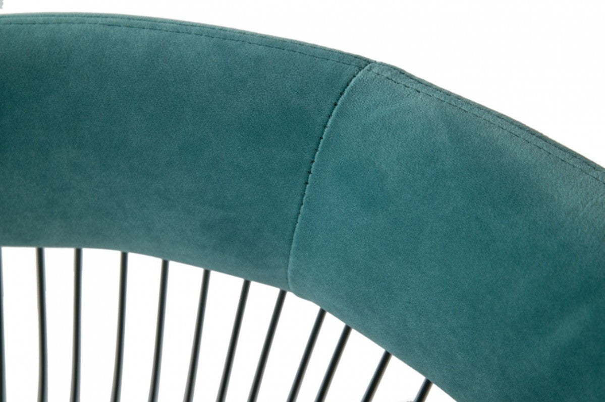 Teal And Silver Velvet Steel Windsor Back Dining Arm Chair