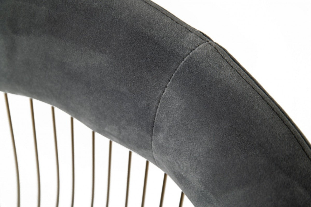 Gray And Gold Velvet Steel Windsor Back Dining Arm Chair