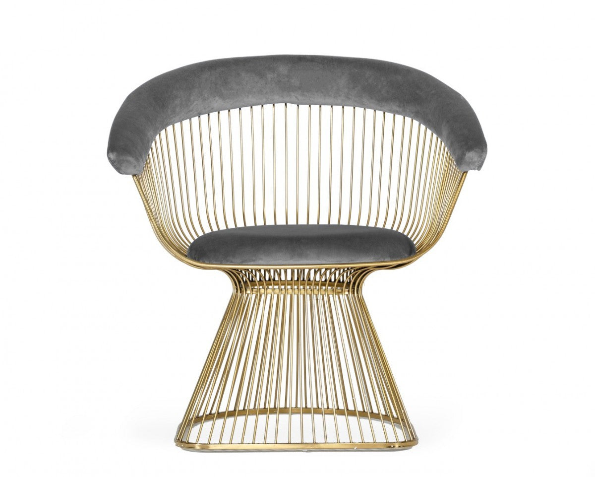 Gray And Gold Velvet Steel Windsor Back Dining Arm Chair
