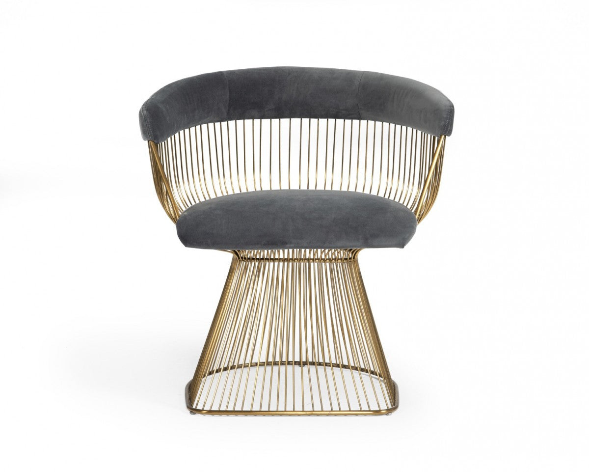 Gray And Gold Velvet Steel Windsor Back Dining Arm Chair