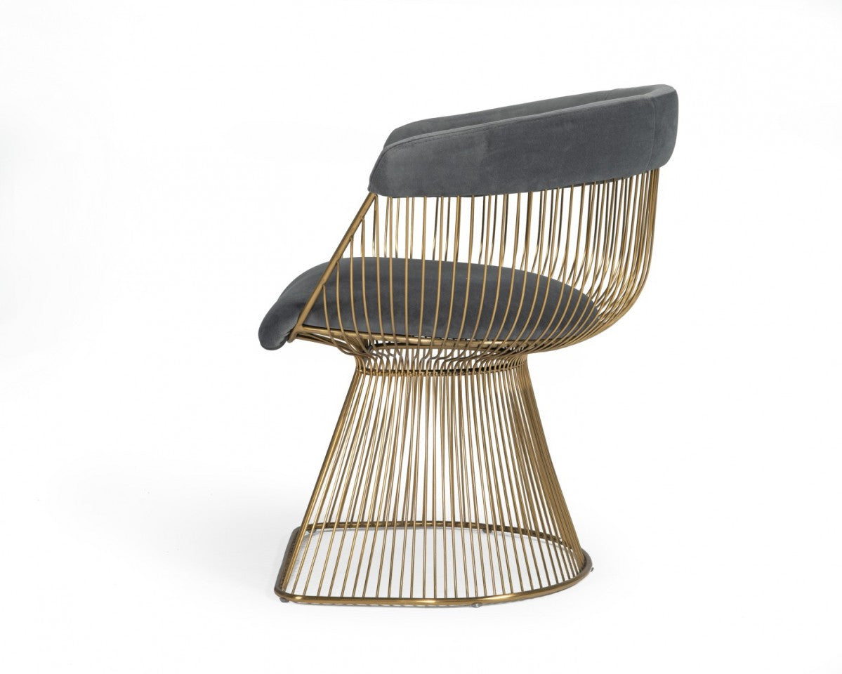 Gray And Gold Velvet Steel Windsor Back Dining Arm Chair