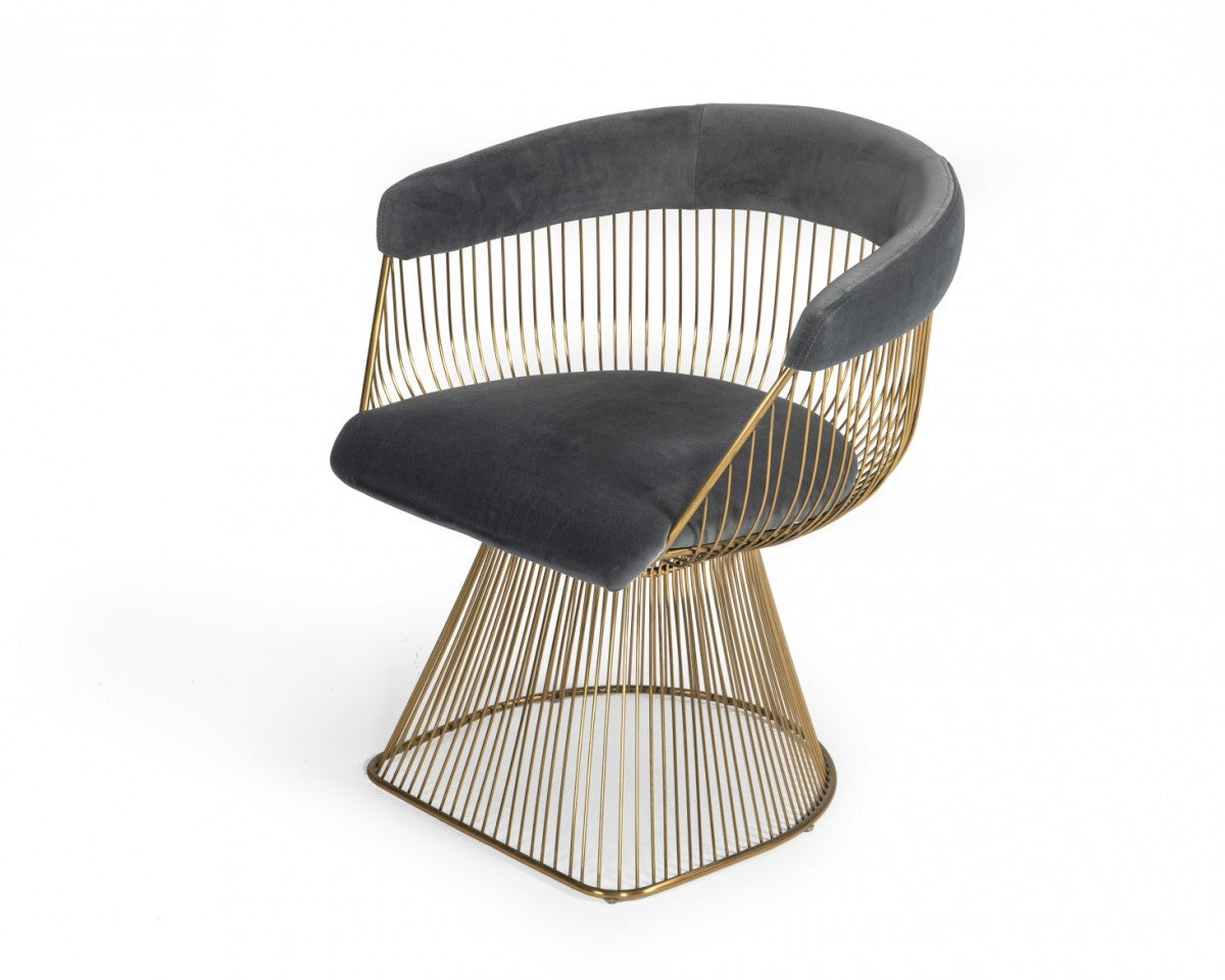 Gray And Gold Velvet Steel Windsor Back Dining Arm Chair