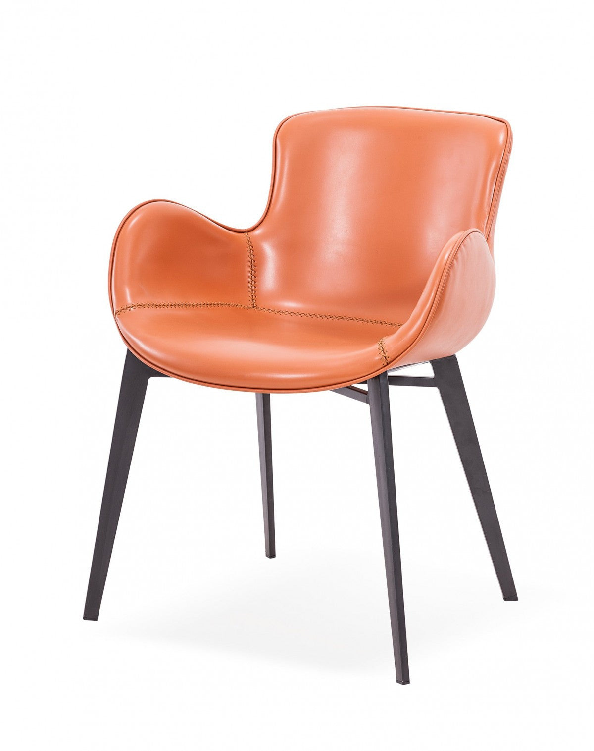 Terra Cotta And Black Upholstered Faux Leather Dining Arm Chair