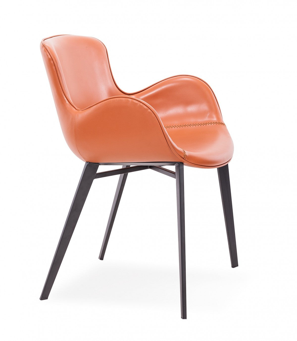 Terra Cotta And Black Upholstered Faux Leather Dining Arm Chair