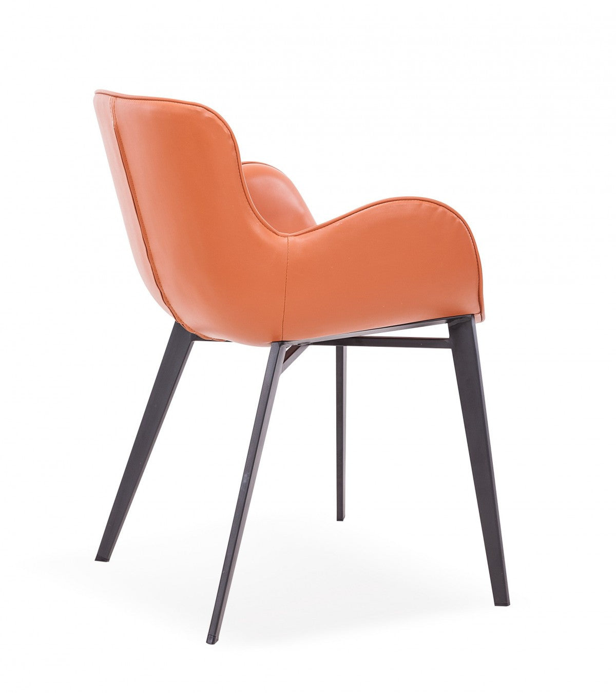 Terra Cotta And Black Upholstered Faux Leather Dining Arm Chair