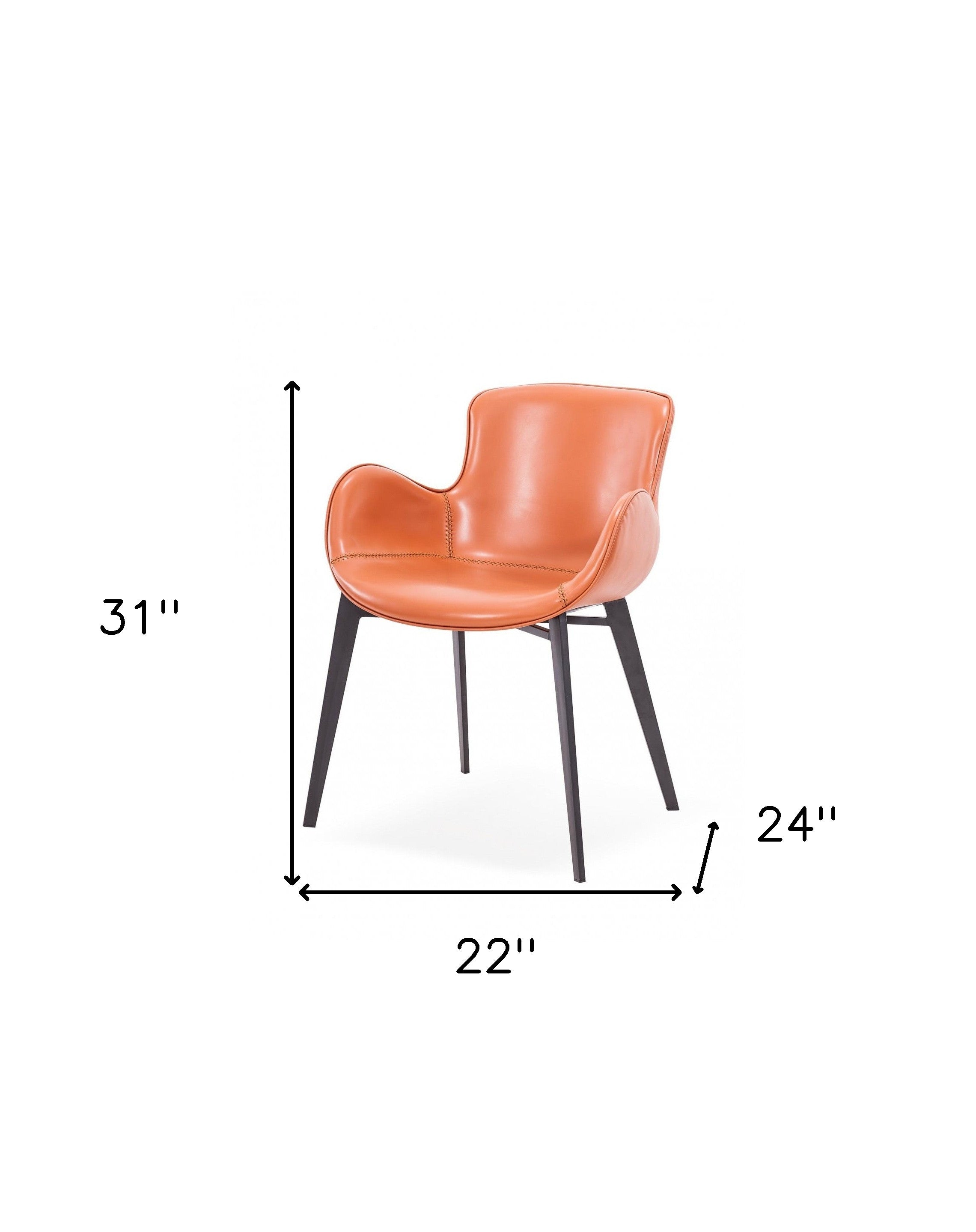 Terra Cotta And Black Upholstered Faux Leather Dining Arm Chair