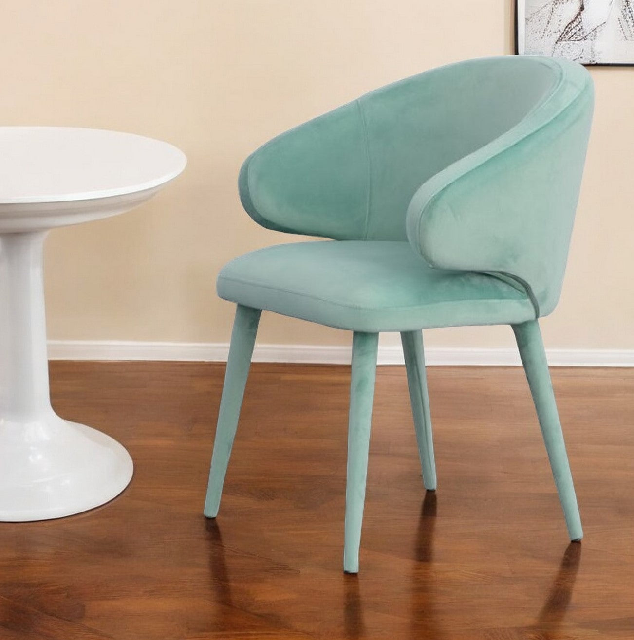 Aqua Upholstered Velvet Wing Back Dining Arm Chair