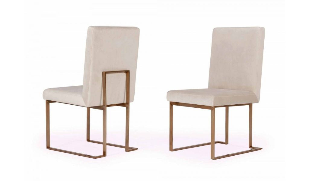 Set of Two Beige And Brass Upholstered Velvet Dining Side Chairs
