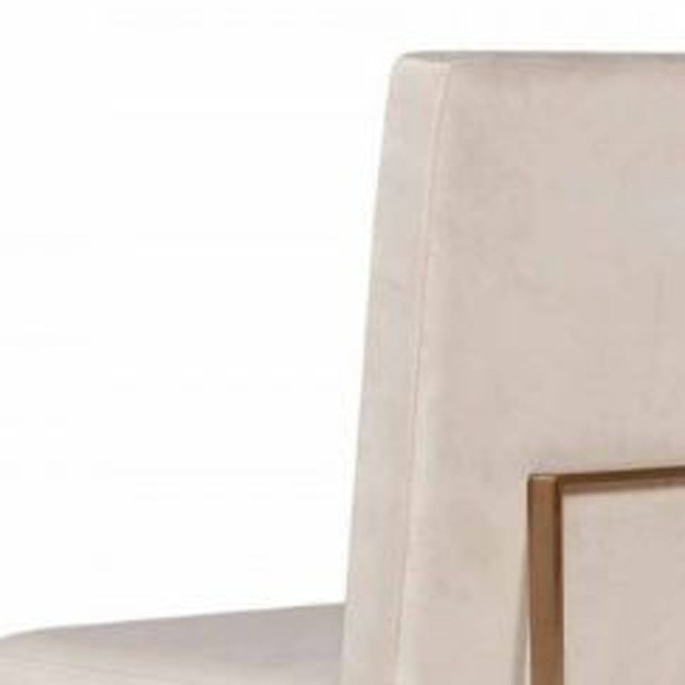 Set of Two Beige And Brass Upholstered Velvet Dining Side Chairs