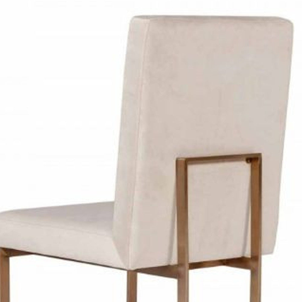 Set of Two Beige And Brass Upholstered Velvet Dining Side Chairs