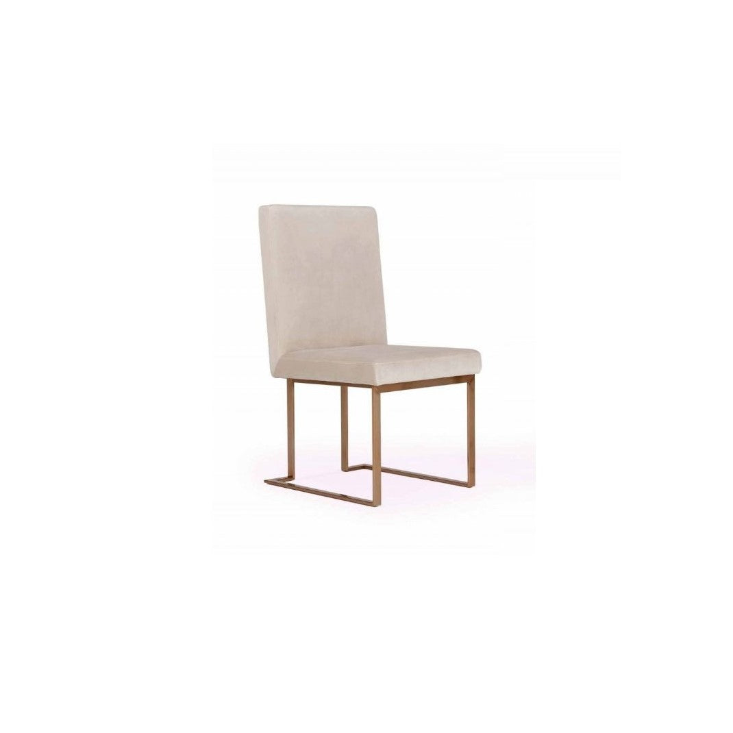 Set of Two Beige And Brass Upholstered Velvet Dining Side Chairs