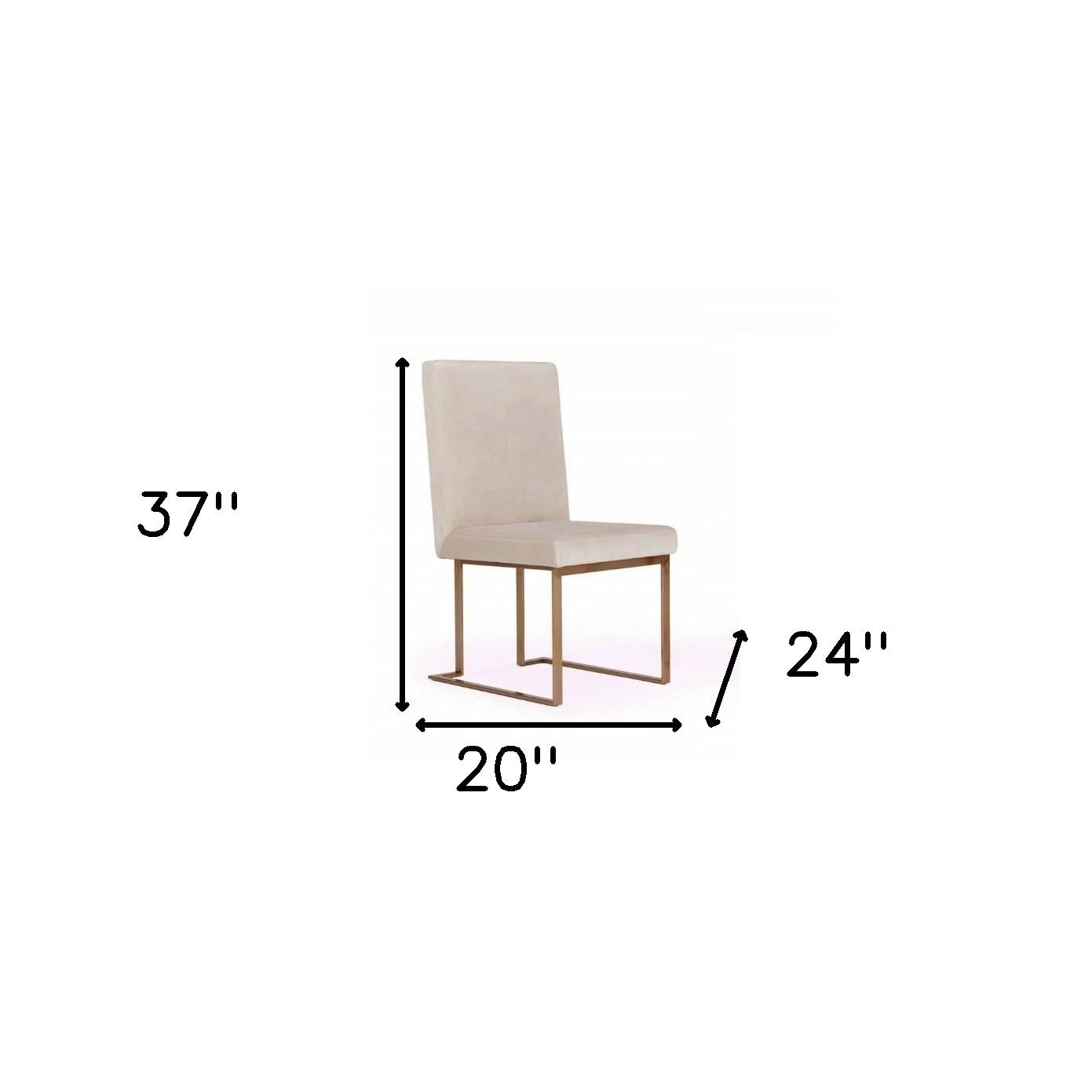 Set of Two Beige And Brass Upholstered Velvet Dining Side Chairs