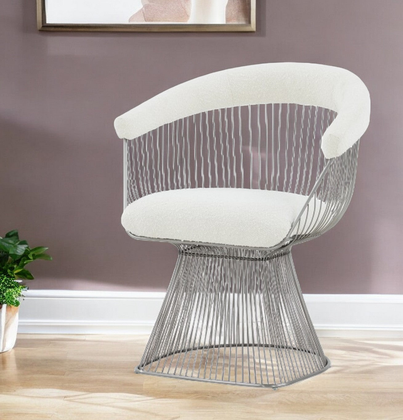 White And Silver Fabric Steel Windsor Back Dining Side Chair