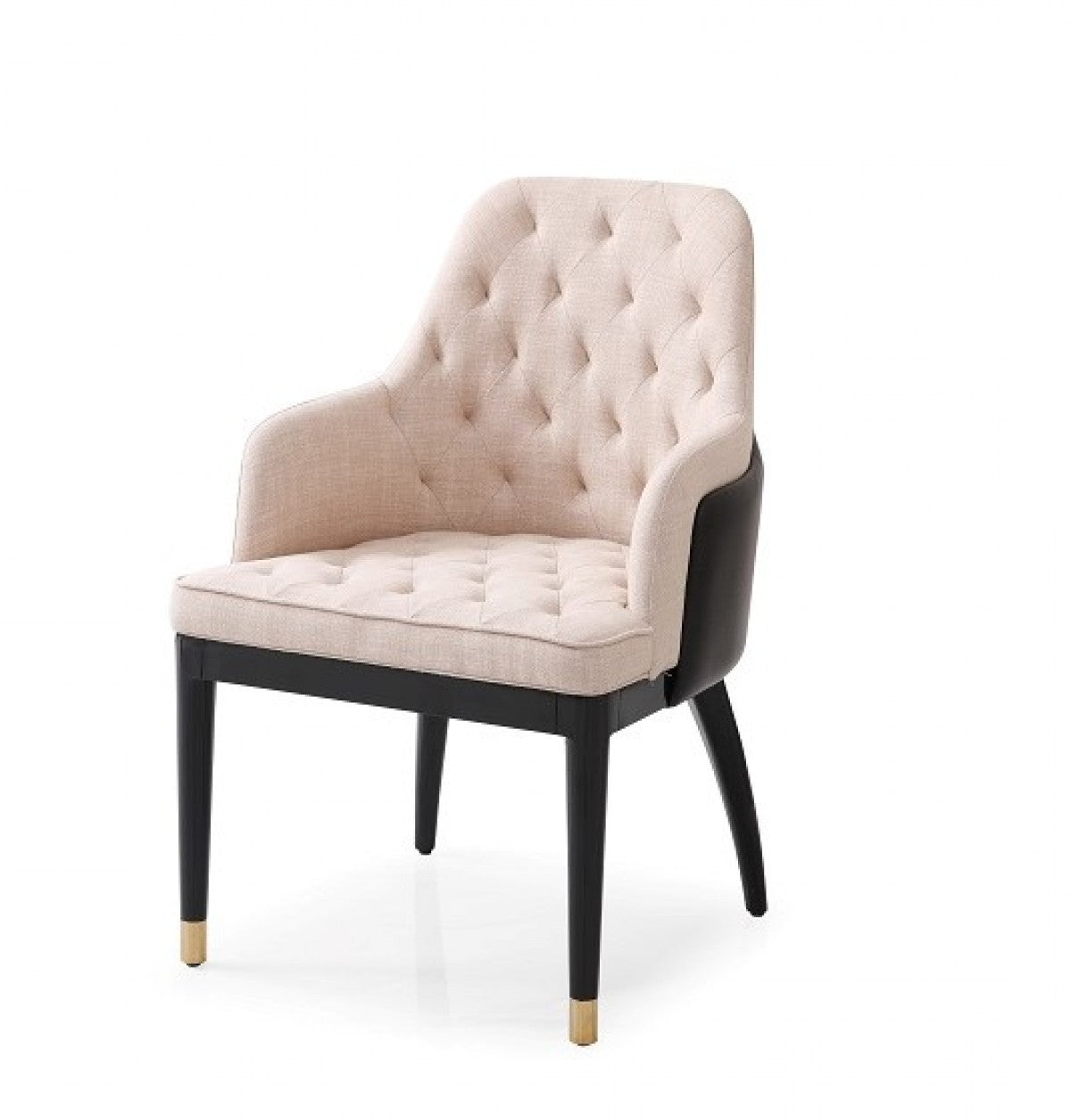 Tufted Beige And Black Upholstered Fabric Dining Arm Chair