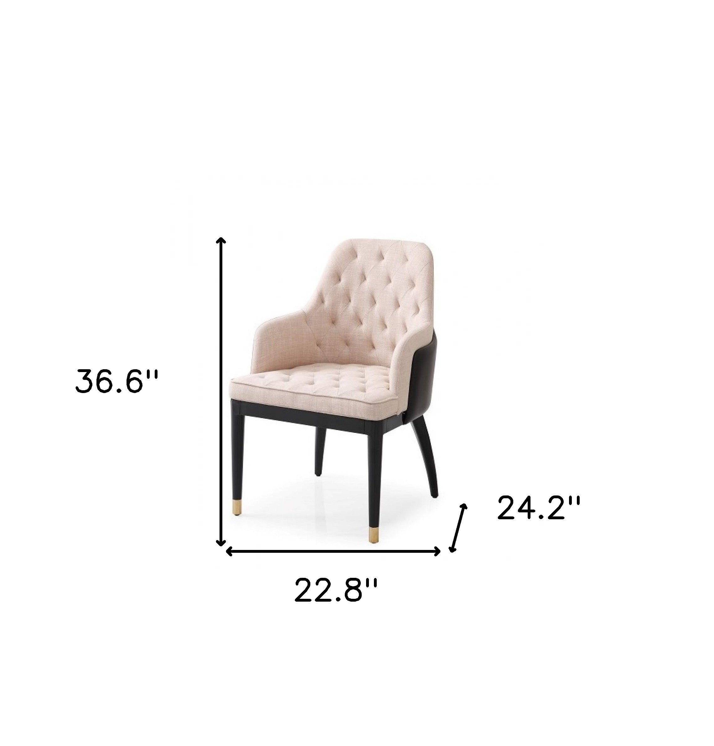 Tufted Beige And Black Upholstered Fabric Dining Arm Chair