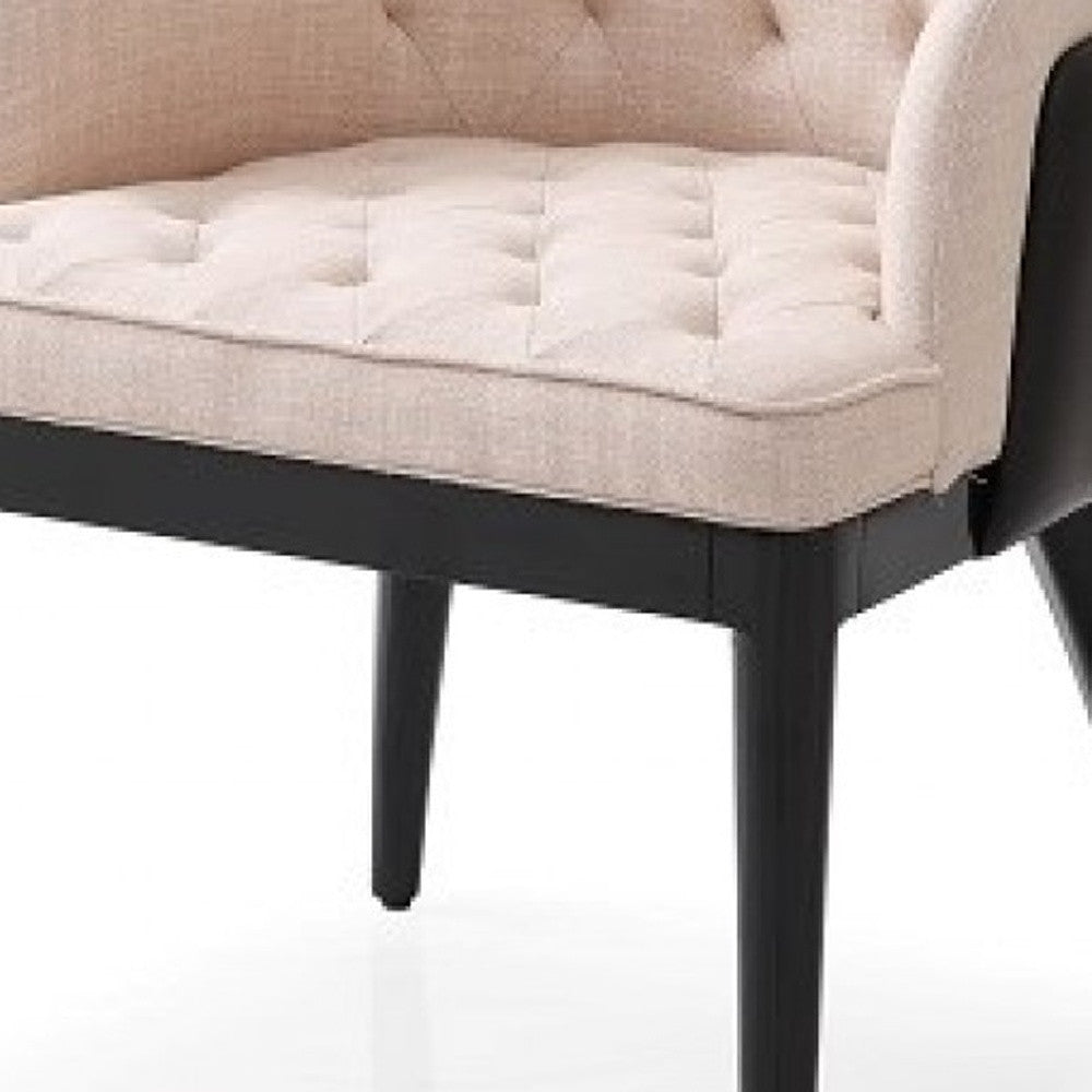 Tufted Beige And Black Upholstered Fabric Dining Arm Chair